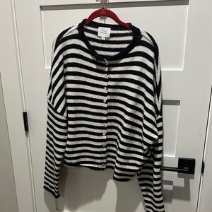 MONICA NERA Black and White Striped Cardigan
